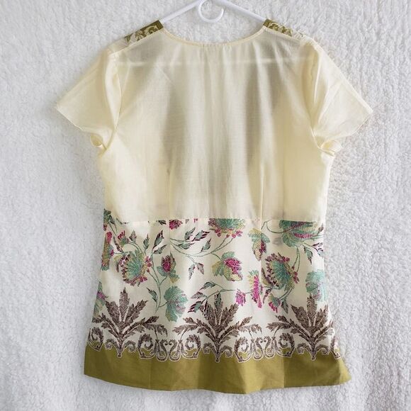 J. Jill Cream Linen Floral Print Deep V Tunic Top - Picture 4 of 8